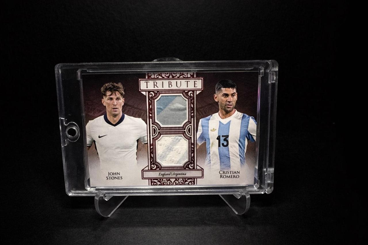 John Stones and Cristian Romero game worn patch card